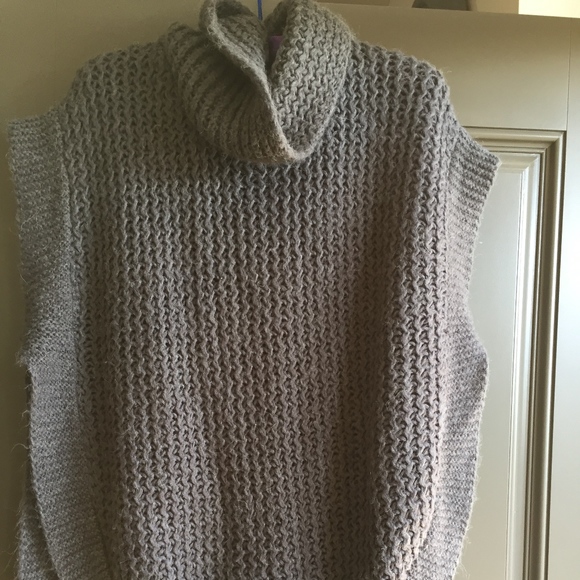 next Sweaters - Grey Turtleneck Poncho Batwing Round Hem Tunic SM